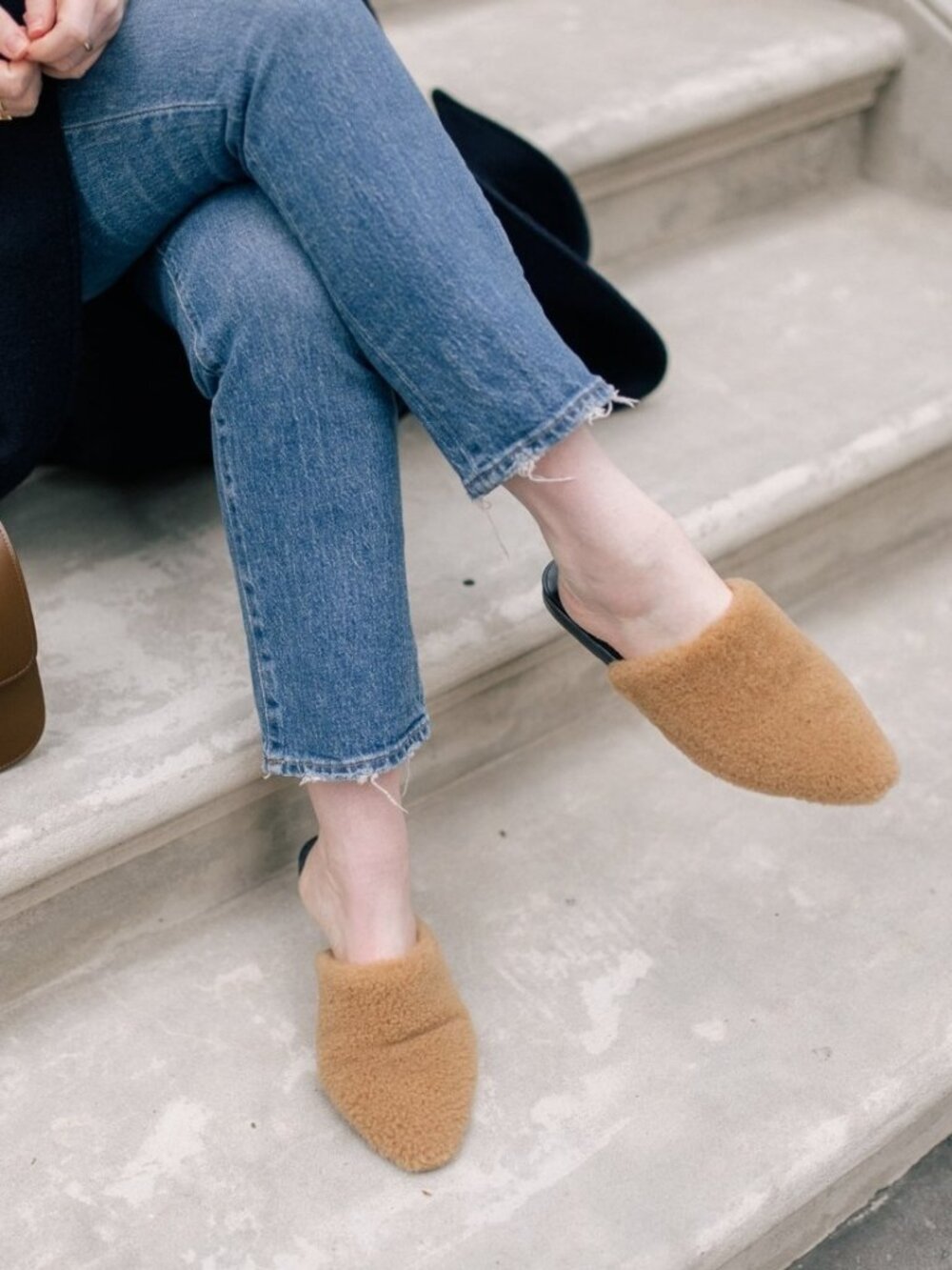 Jenni Kayne Shearling Flat Mule Slip-on Shoes Camel Natural Women’s 40 / US 9